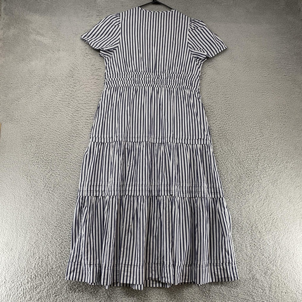 Quince Maxi Dress Womens XL Blue Striped Puff Sleeve Smocked V Neck Tiered - Picture 11 of 13